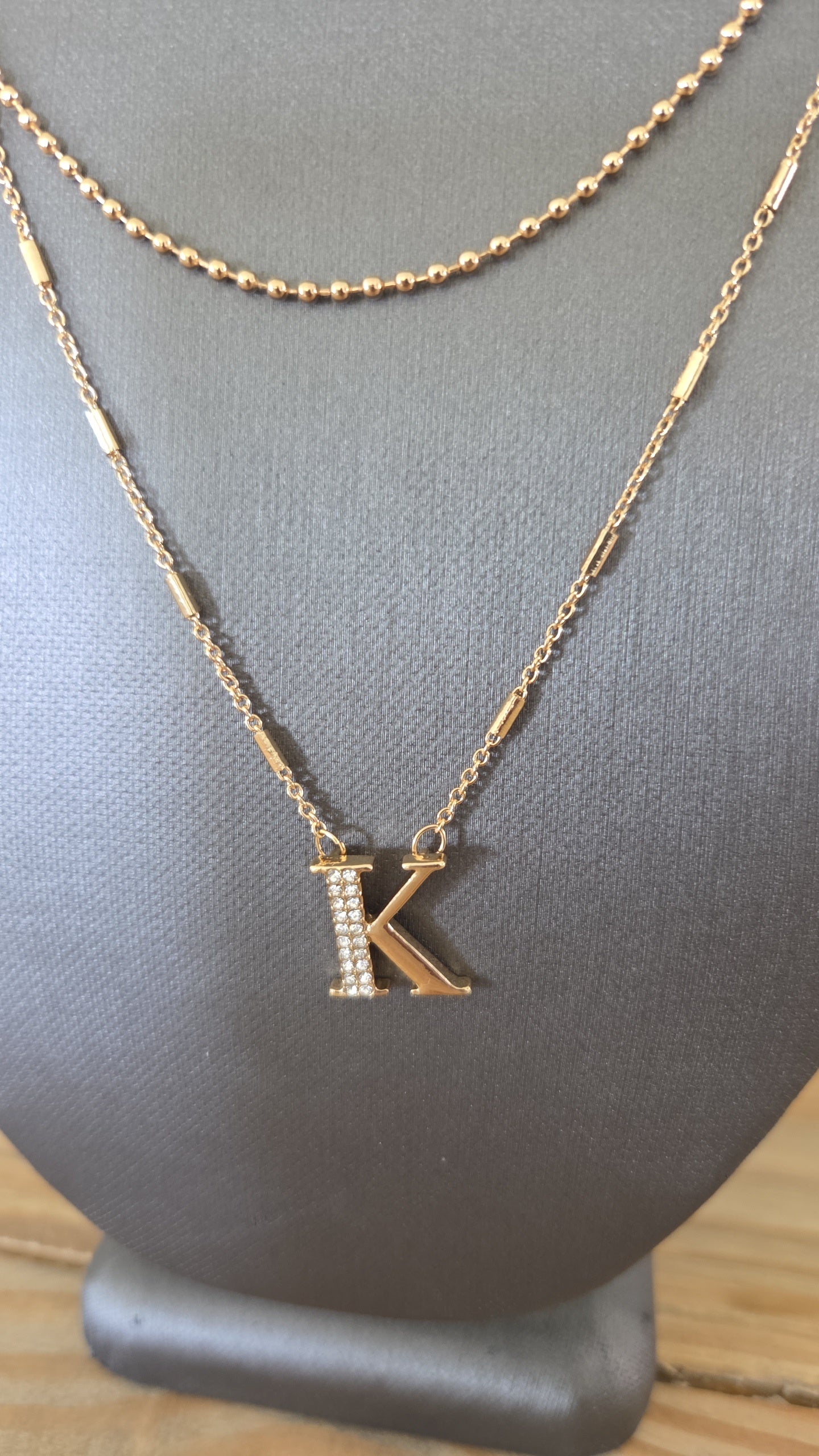 K Initial Layered Gold Necklace