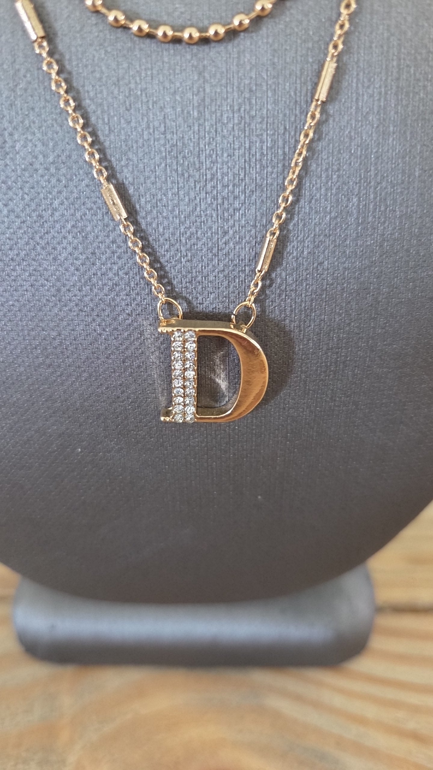 D Initial Layered Gold Necklace
