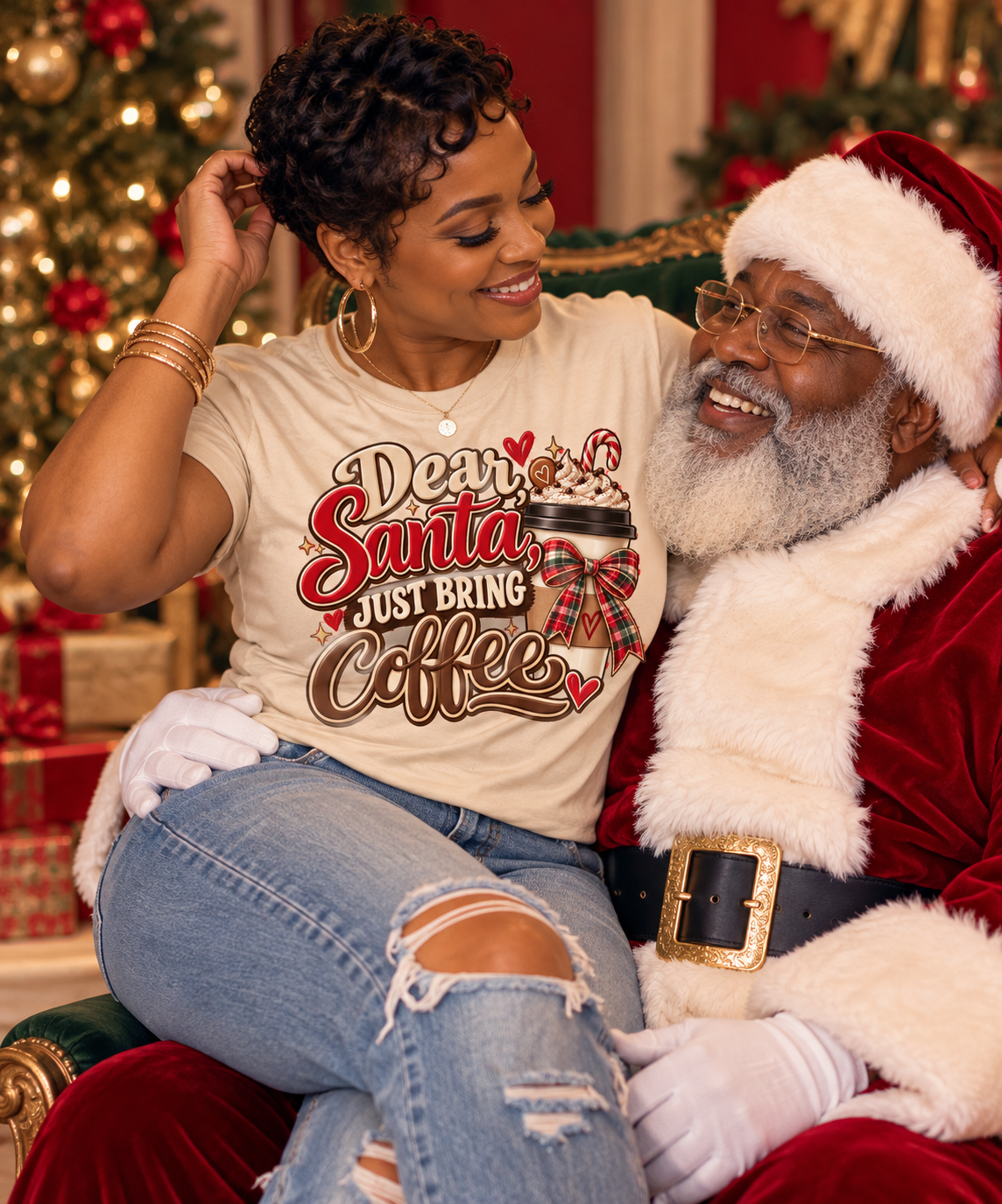 Dear Santa, Just Bring Coffee | Christmas T-Shirt, Sweatshirt & Hoodie
