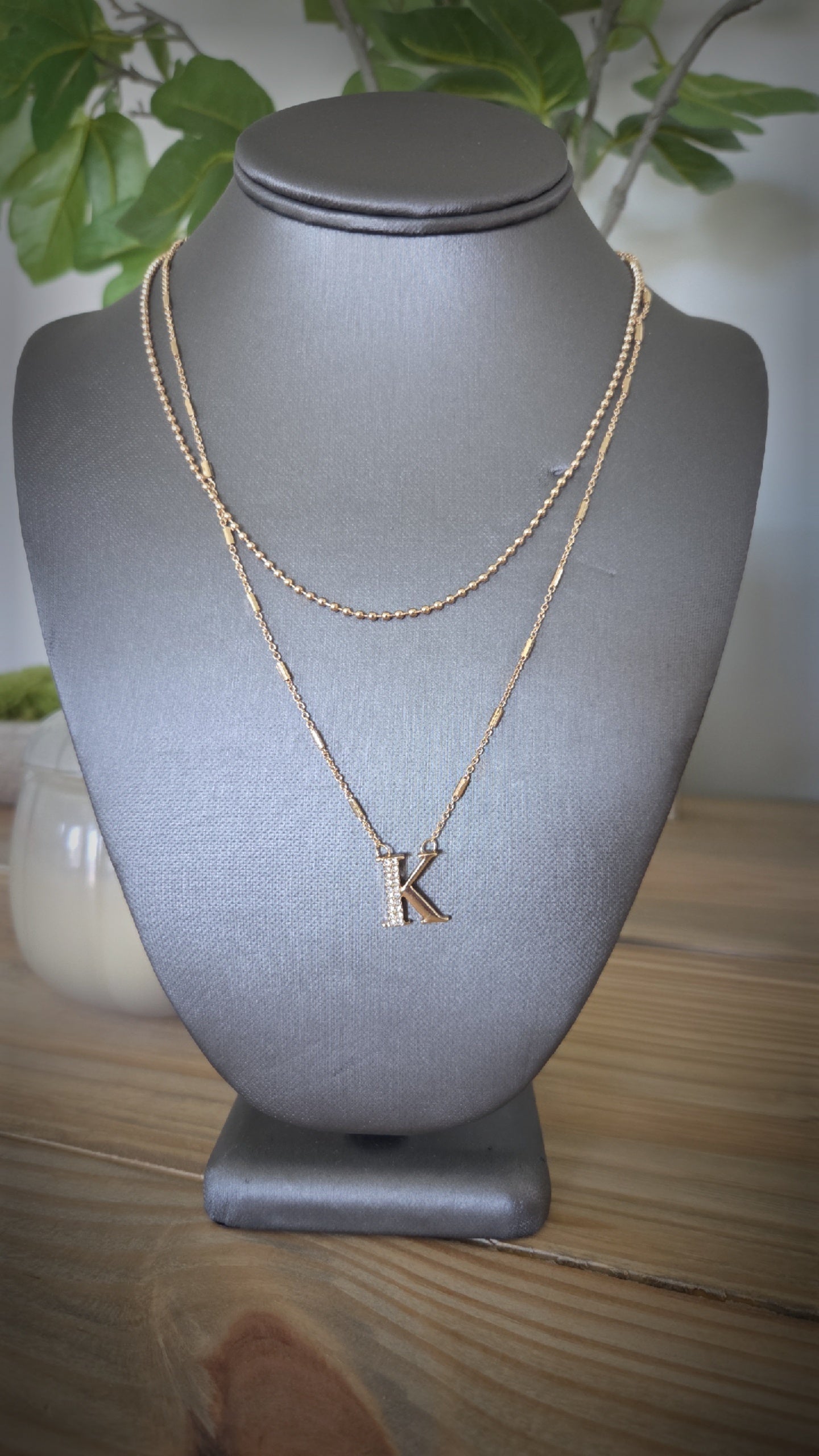 K Initial Layered Gold Necklace