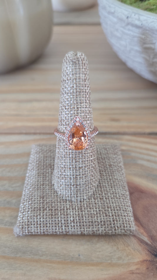 Peach Glow Teardrop Ring