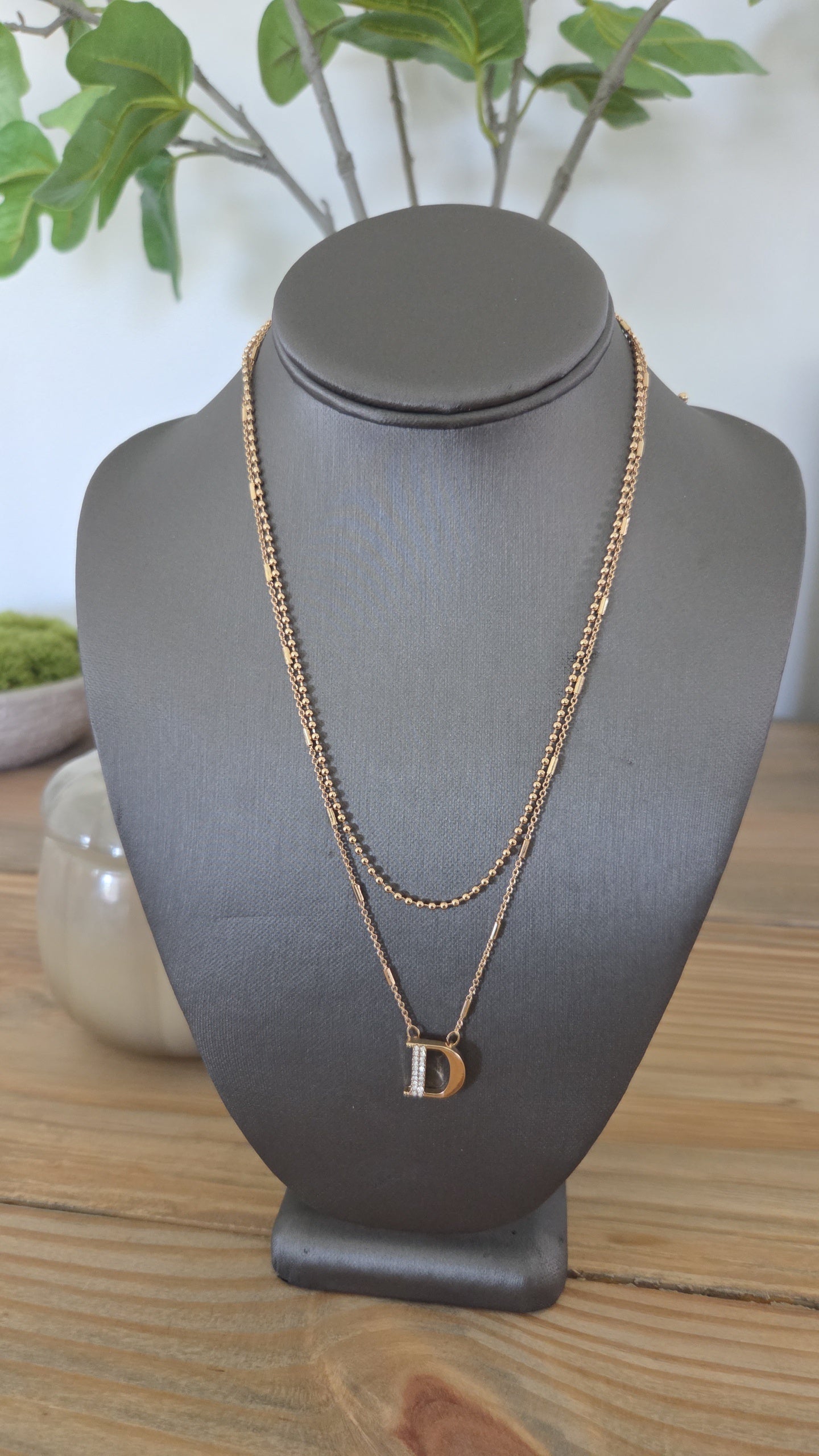 D Initial Layered Gold Necklace