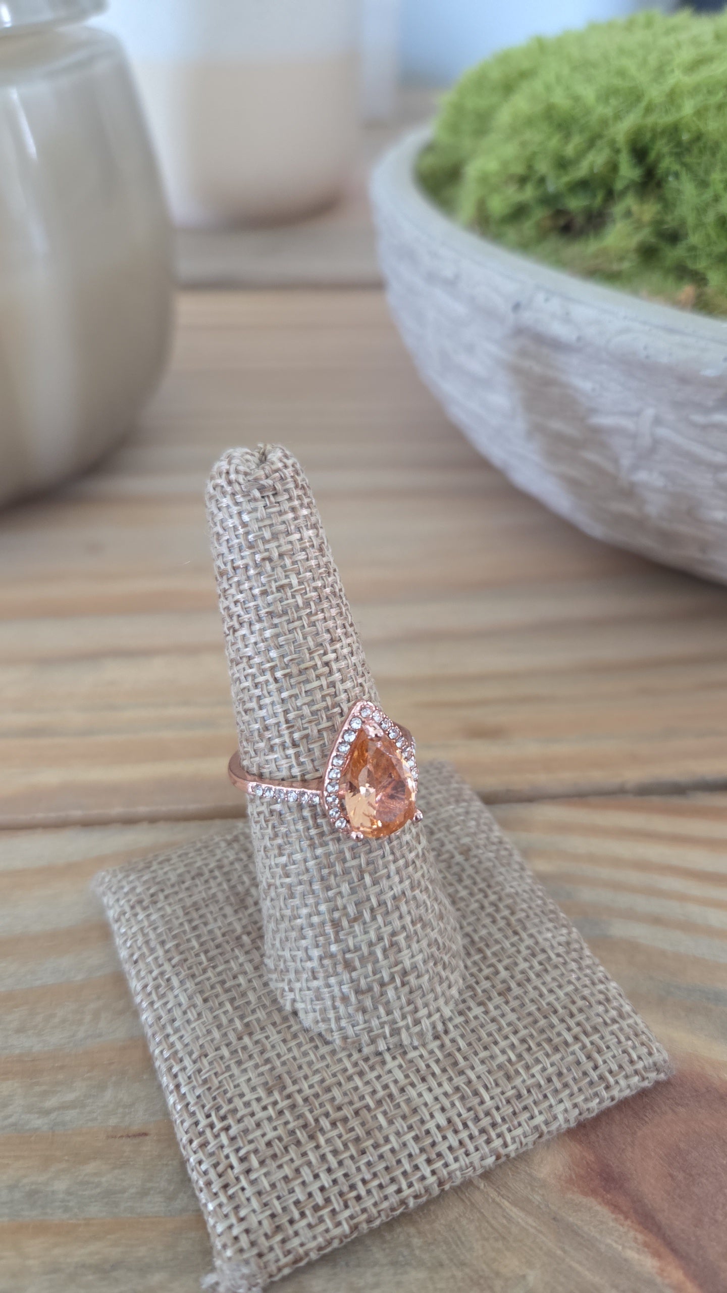 Peach Glow Teardrop Ring