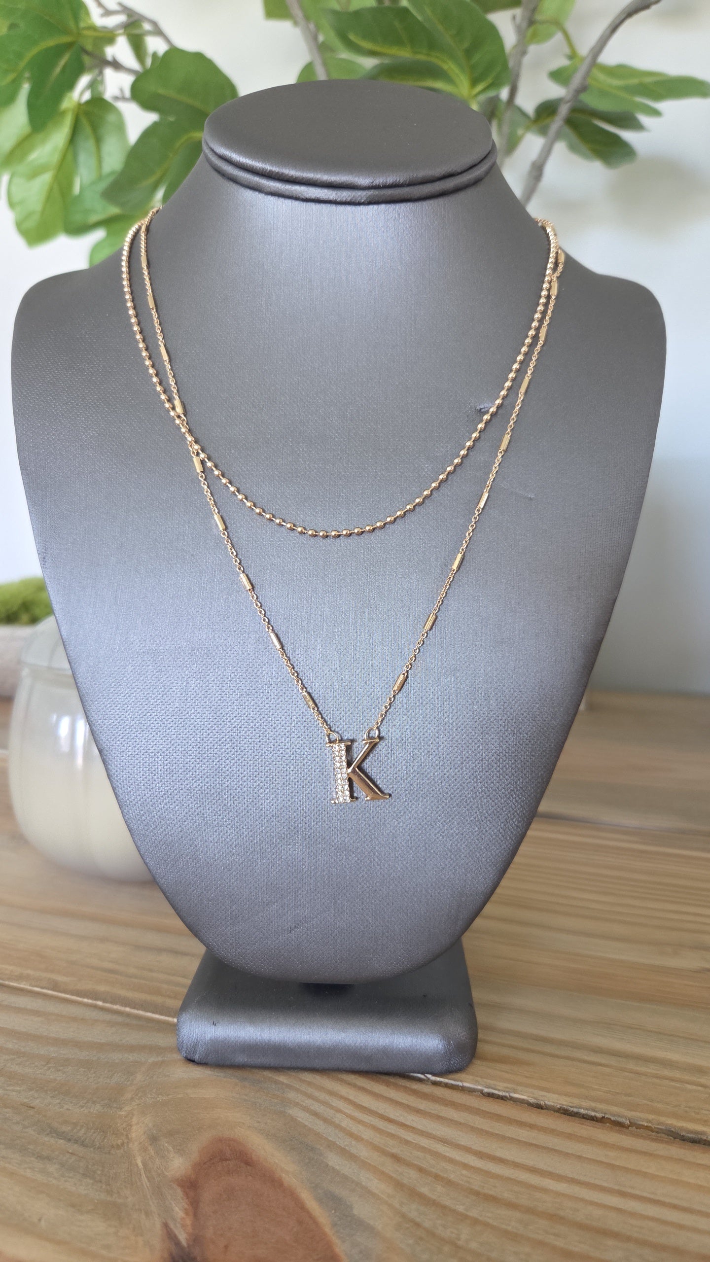 K Initial Layered Gold Necklace